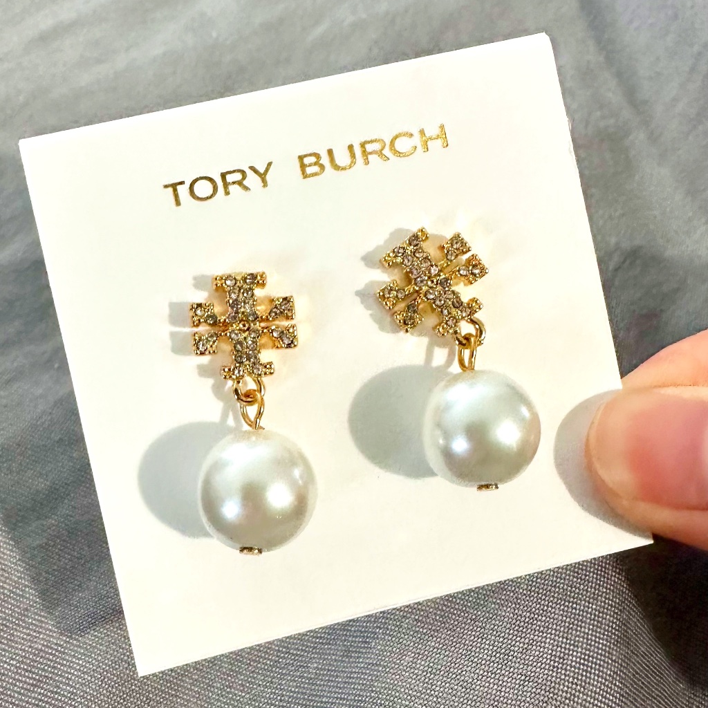 イヤリング TORY BURCH PEARL AND GOLD EARRINGS Tory Burch Logo Stud Earrings | Bloomingdale's